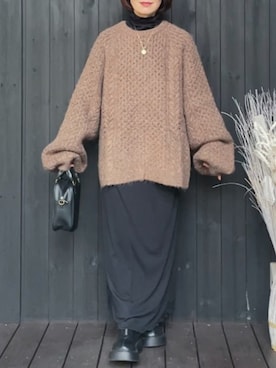 「select MOCA by son（セレクトモカバイソン）のアイテム（ニット/セーター）」を使った、naguさん（レディース・153cm）の秋コーディネート