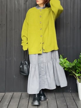 「ANGIE（アンジー）の2WAYオーバーサイズカラーカーディガン（カーディガン/ボレロ）」を使った、naguさん（レディース・153cm）の秋コーディネート