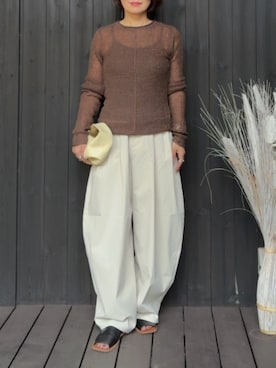 「select MOCA by son（セレクトモカバイソン）のセンターラインシアーニット（ニット/セーター）」を使った、naguさん（レディース・153cm）の夏コーディネート