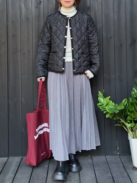 「Traditional Weatherwear」｜「アイテム（ノーカラージャケット）」を使った、naguさん（レディース・153cm）の秋コーディネート