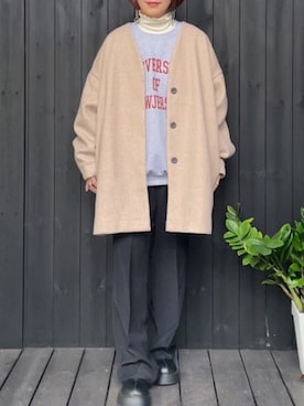 「ANGIE（アンジー）のアイテム（ノーカラーコート）」を使った、naguさん（レディース・153cm）の冬コーディネート