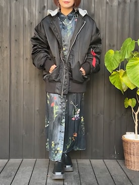 「甘辛mix」｜「アイテム（MA-1）」を使った、naguさん（レディース・153cm）の冬コーディネート