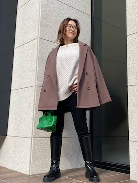 「moment+（モーメントプラス）のアイテム（ジャケット/アウター）」を使った、Amiさん（レディース・156cm）の冬コーディネート