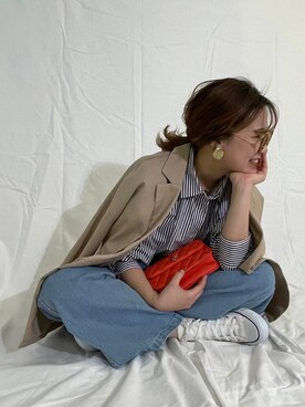 「moment+（モーメントプラス）のアイテム（ジャケット/アウター）」を使った、Amiさん（レディース・156cm）の冬コーディネート