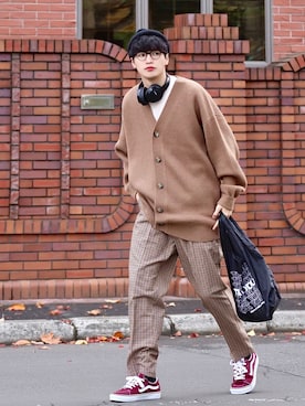 「クルーネック」｜「アイテム（その他）」を使った、  風早ゆうたさん（メンズ・184cm）の秋コーディネート