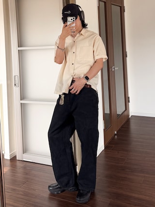 「Bleme（ブレム）のコンパクト 短丈 シアサッカーシャツ / チェックシャツ（シャツ/ブラウス）」を使った、  風早ゆうたさん（メンズ・184cm）の春コーディネート