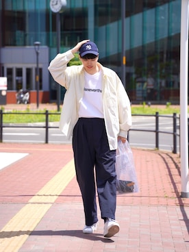 「B:MING by BEAMS（ビーミングバイビームス）のThe Container Shop × B:MING by BEAMS / 別注 PVC クリアトートバッグ（トートバッグ）」を使った、  風早ゆうたさん（メンズ・184cm）の夏コーディネート