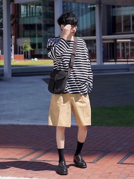 「BROKEN BASE（ブロークンベース）のアイテム（パンツ）」を使った、  風早ゆうたさん（メンズ・184cm）の夏コーディネート