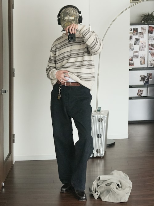 「Bleme（ブレム）の19oz ヴィンテージ加工 ワイドストレート 高密度ペインターダックパンツ（その他パンツ）」を使った、  風早ゆうたさん（メンズ・184cm）の春コーディネート