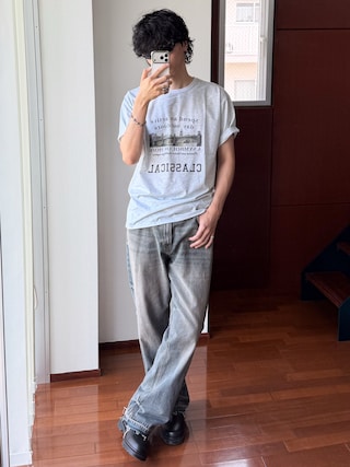 「Bleme（ブレム）のヴィンテージグラフィック メランジ ソフトTシャツ（Tシャツ/カットソー）」を使った、  風早ゆうたさん（メンズ・184cm）の春コーディネート