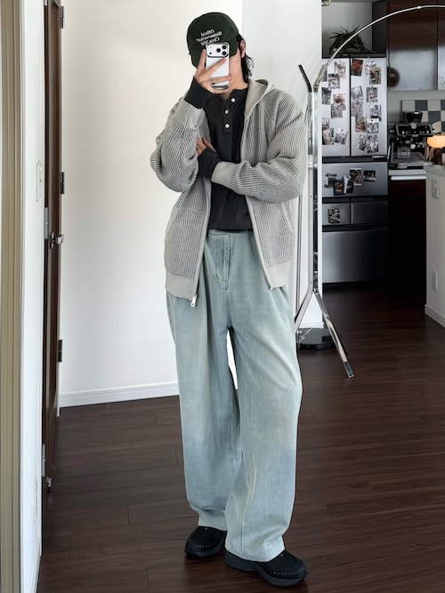 セール】ウール混 ダブルジップ 2トーン ニットパーカー（パーカー