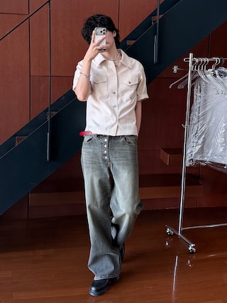 「Bleme(ブレム)のコンパクト 短丈 シルバーボタン シャツジャケット(シャツ/ブラウス)」を使った、 風早ゆうたさん(メンズ・184cm)の夏コーディネート