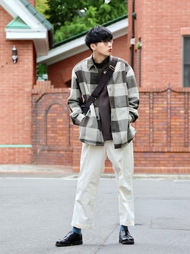 「Paraboot（パラブーツ）の【Paraboot】CHAMBORD　パラブーツ　シャンボード（ドレスシューズ）」を使った、  風早ゆうたさん（メンズ・184cm）の冬コーディネート