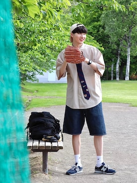 「CASIO（カシオ）のアイテム（アナログ腕時計）」を使った、  風早ゆうたさん（メンズ・184cm）の夏コーディネート