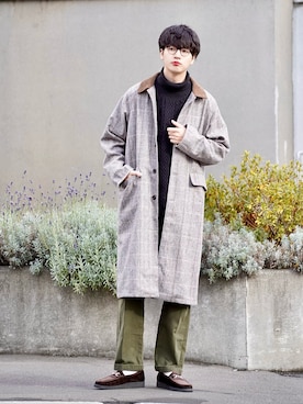 「チェック柄に恋してる」｜「アイテム（チェスターコート）」を使った、  風早ゆうたさん（メンズ・184cm）の冬コーディネート