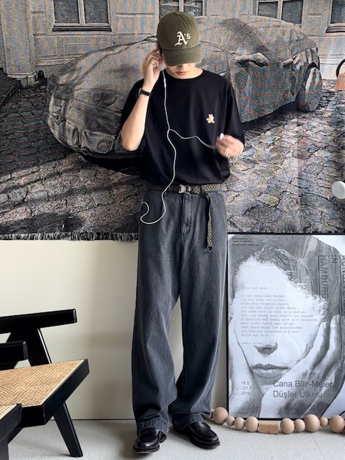 ベルテッドデニム　ワイドスラックス　デニムパンツ