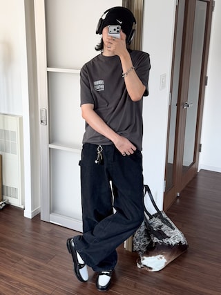 「Bleme（ブレム）の19oz ヴィンテージ加工 ワイドストレート 高密度ペインターダックパンツ（その他パンツ）」を使った、  風早ゆうたさん（メンズ・184cm）の春コーディネート