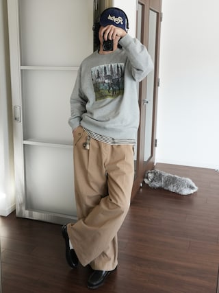 「Eddie Bauer(エディーバウアー)のラブラドール モチーフ スウェット(スウェット)」を使った、 風早ゆうたさん(メンズ・184cm)の冬コーディネート