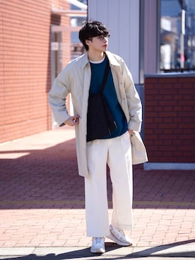 「はじめましてコーデ」｜「アイテム（ステンカラーコート）」を使った、  風早ゆうたさん（メンズ・184cm）の春コーディネート