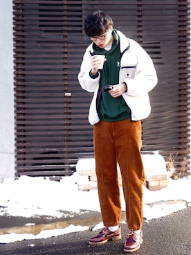 「Timberland（ティンバーランド）のTimberland / 3-EYELET CLASSIC LUG（ブーツ）」を使った、  風早ゆうたさん（メンズ・184cm）の冬コーディネート