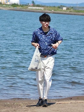 「TIMELY WARNING（タイムリーワーニング）のアイテム（パンツ）」を使った、  風早ゆうたさん（メンズ・184cm）の夏コーディネート