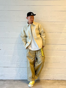 「ワークパンツ」｜「アイテム（ライダースジャケット）」を使った、Chijiさん（メンズ・171cm）の冬コーディネート