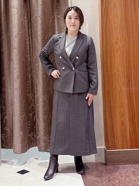 「grove（グローブ）の【カセット服】ダブルブレストテーラードジャケット（テーラードジャケット、ブラウン系）」を使った、ゆみえさん（レディース）の秋コーディネート