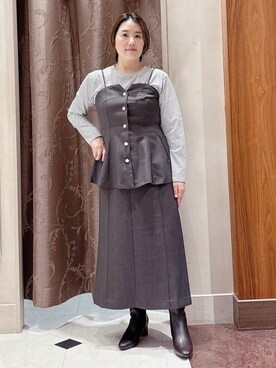 「grove（グローブ）のボーダーアソートベーシックロンT（Tシャツ/カットソー、ホワイト系）」を使った、ゆみえさん（レディース）の秋コーディネート