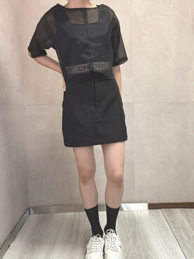 「Chico（チコ）の【ZOZOTOWN限定/追加予約開始】裾ロゴクロップドタンクトップ（タンクトップ、ブラック系）」を使った、まる◉さん（レディース・165cm）の春コーディネート
