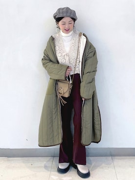 「Casselini（キャセリーニ）のアイテム（ハンチング/ベレー帽）」を使った、tingtingさん（レディース・153cm）の冬コーディネート