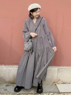 「巾着バッグ」｜「アイテム（ブーティ）」を使った、tingtingさん（レディース・153cm）の秋コーディネート