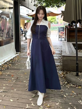 「GOLDY（ゴールディ）のドローイング ライン アシンメトリー イヤリング（イヤリング、シルバー系）」を使った、Harukaさん（レディース・158cm）の春コーディネート