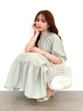 「ビーズバッグ」｜「アイテム（その他）」を使った、Harukaさん（レディース・158cm）の春コーディネート