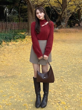 「アイテム（イヤリング）」を使った、Harukaさん（レディース・158cm）の冬コーディネート