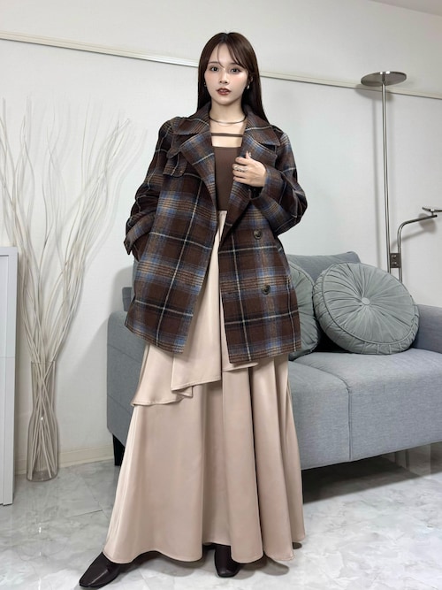 2WAYチェックミドルコート（ステンカラーコート）｜Elishe（エリシェ