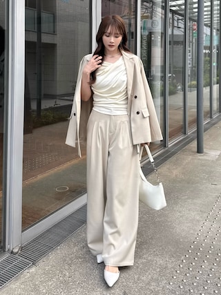 「Elishe(エリシェ)のドレープアシメトップス(Tシャツ/カットソー)」を使った、Harukaさん(レディース・158cm)の春コーディネート