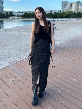 「rienda（リエンダ）のカーゴIラインスカート（スカート）」を使った、Harukaさん（レディース・158cm）の夏コーディネート