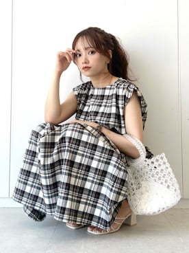 「チェックワンピース」｜「アイテム（その他）」を使った、Harukaさん（レディース・158cm）の春コーディネート