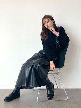 「レザースカート」｜「アイテム（その他）」を使った、Harukaさん（レディース・158cm）の秋コーディネート