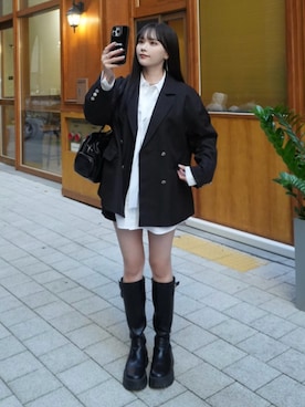 「アイテム（イヤリング）」を使った、Harukaさん（レディース・158cm）の秋コーディネート