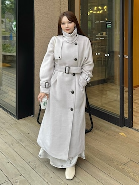 「アイテム（ステンカラーコート）」を使った、Harukaさん（レディース・158cm）の秋コーディネート