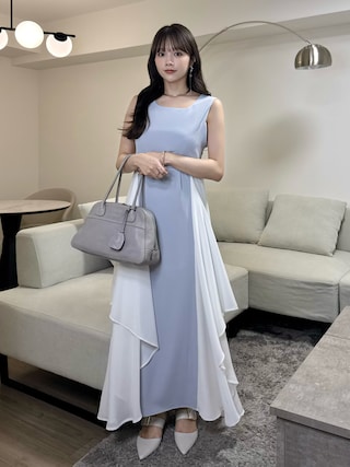 「Elishe(エリシェ)の配色フレアノースリーブワンピース(ワンピース)」を使った、Harukaさん(レディース・158cm)の夏コーディネート