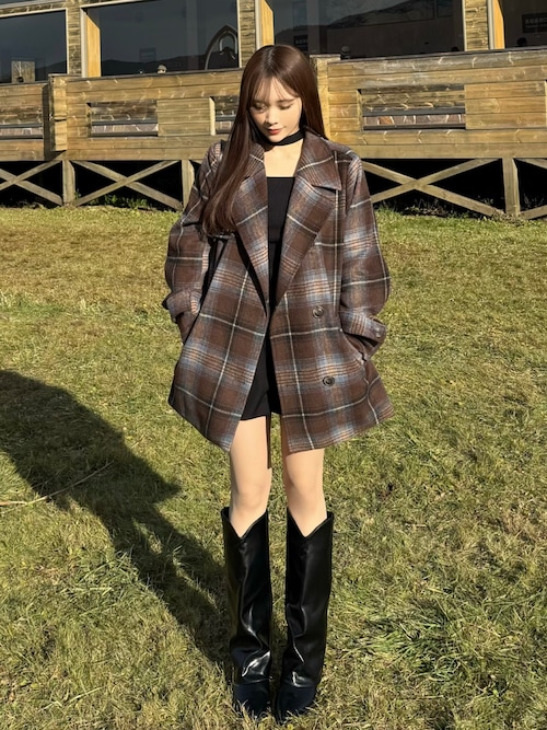 2WAYチェックミドルコート（ステンカラーコート）｜Elishe（エリシェ