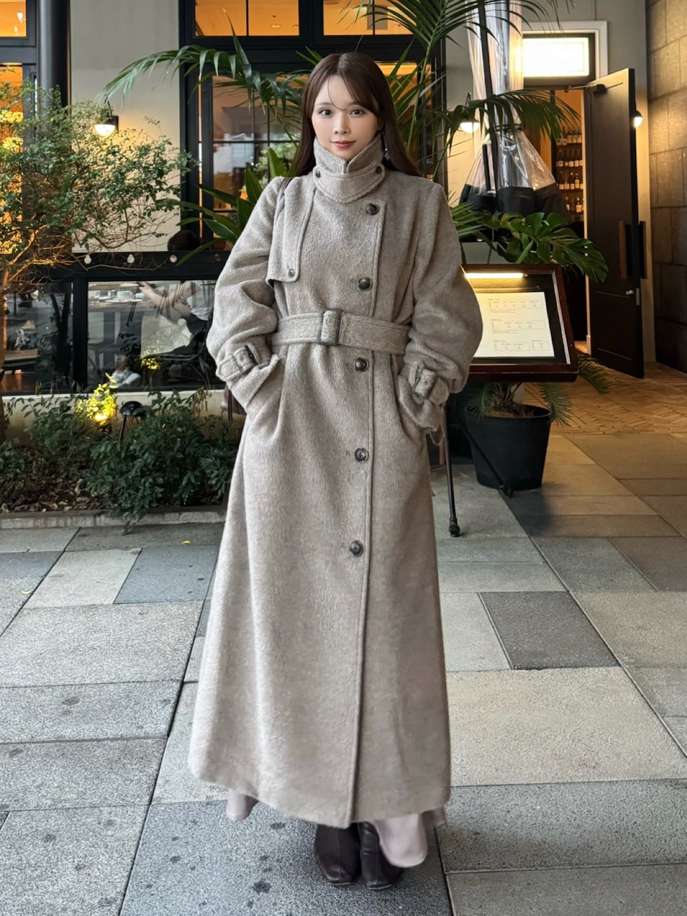 レディース Elishe 2WAYシャギースタンドカラーコート ブラウン
