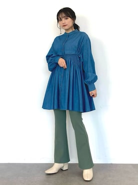 「デニムワンピース」｜「アイテム（その他）」を使った、Harukaさん（レディース・158cm）の春コーディネート