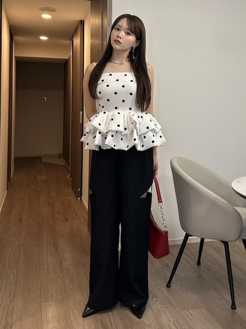 「Chico(チコ)のティアードバルーンペプラムブラウス(シャツ/ブラウス)」を使った、Harukaさん(レディース・158cm)の夏コーディネート
