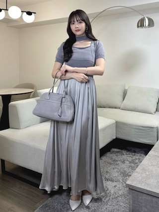 「Elishe(エリシェ)のカットアウトドッキングワンピース(ワンピース)」を使った、Harukaさん(レディース・158cm)の夏コーディネート