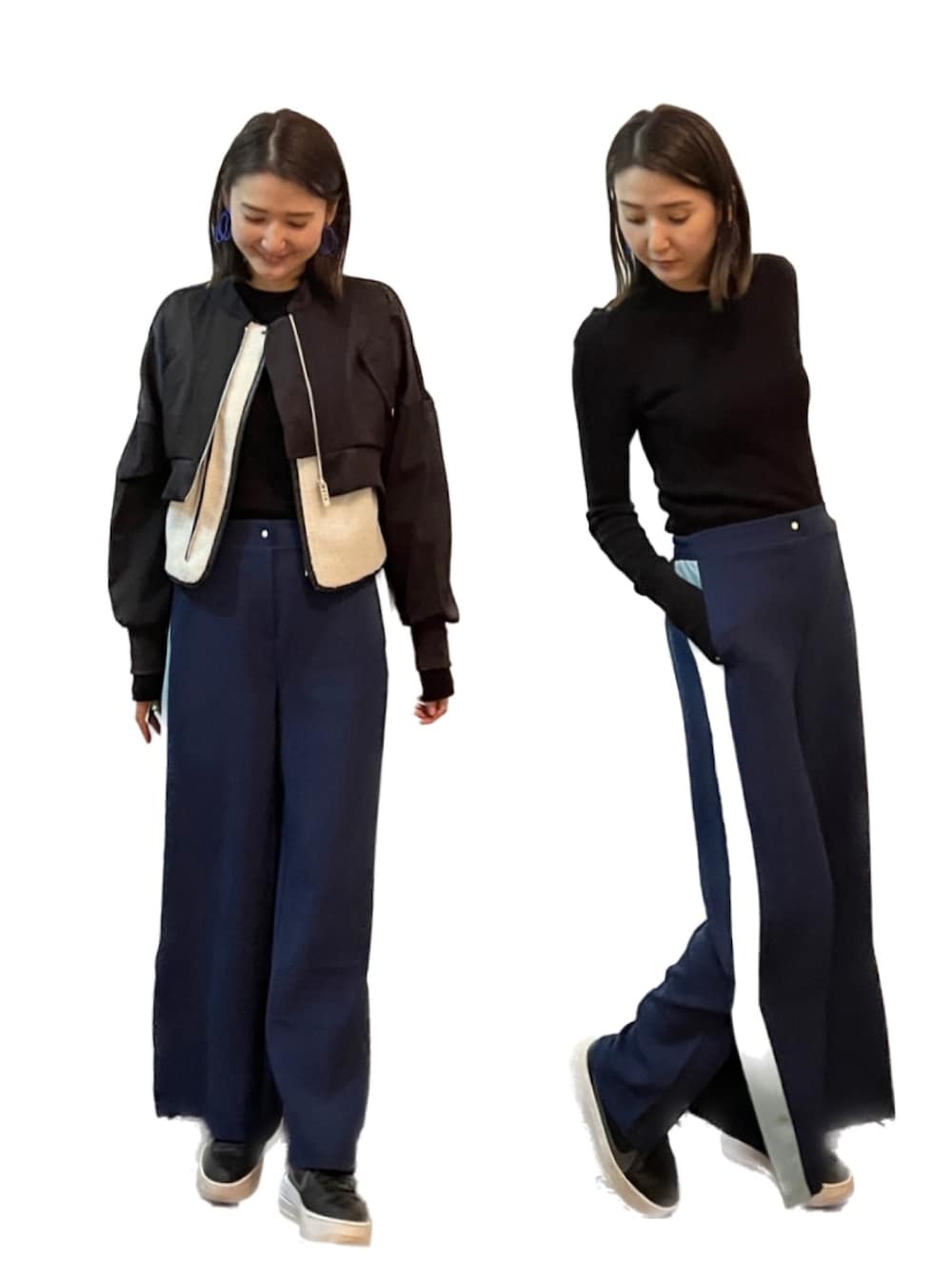 シアーコンビサテンブルゾンを使った人気ファッションコーディネート