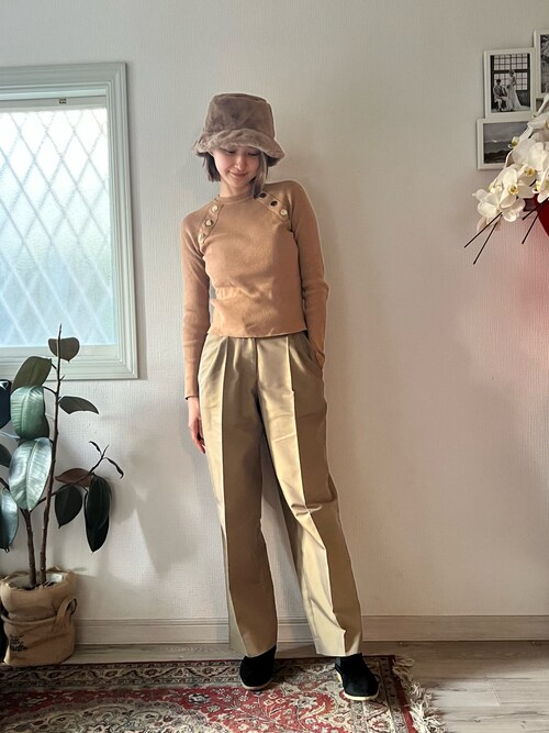 美品☆TODAYFUL シャンブレーツイルトラウザーズ オリーブ 36