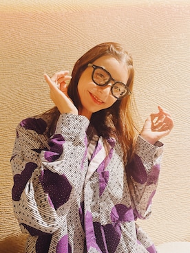 「moyan ecri（モヤン エクリ）のアイテム（シャツ/ブラウス、パープル系）」を使った、スザンヌさん（レディース・165cm）の夏コーディネート
